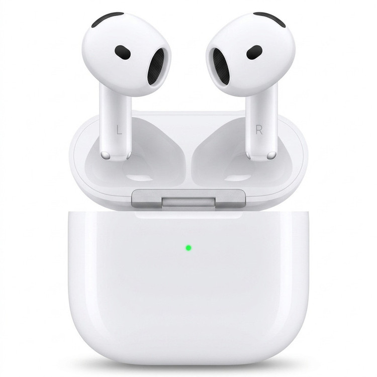 هدفون بلوتوثی اپل مدل AirPods 4 دارای نویز کنسلینگ، درگاه شارژ USB-Type-C و شارژ بی سیم، با قابلیت اتصال به چند دستگاه، پشتیبانی از فرمان لمسی و دستیار صوتی، نشانگر LED، مقاوم در برابر پاشش آب و گرد و غبار